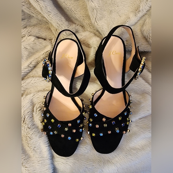 J. Crew Penny Block Heel Jeweled Sandals sz 9 - Picture 3 of 6